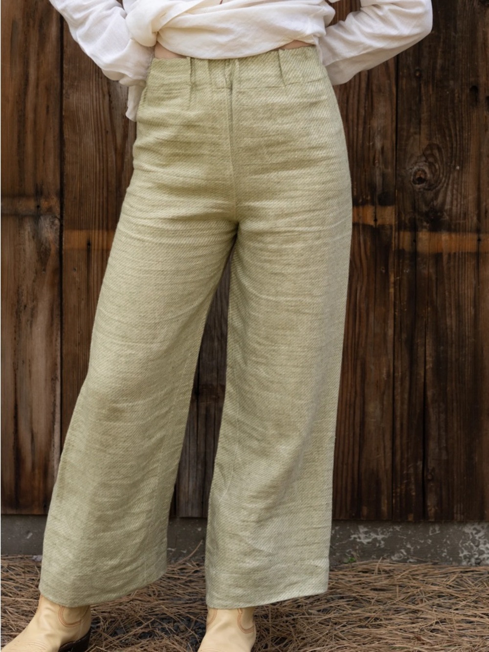 PAIR UP High-Rise Wide Leg Linen Pants in Sage Green